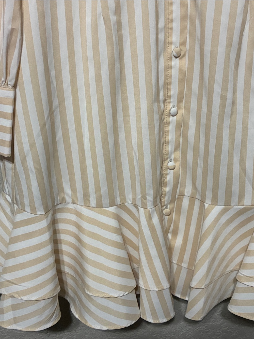 Alex Marie Cream Striped Button-Front Tie-Waist Long Sleeve Dress - Picture 7 of 10